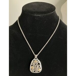 Brighton Adara Silver Gold Tone Swirl‎ Pendant Necklace Rope Chain Women